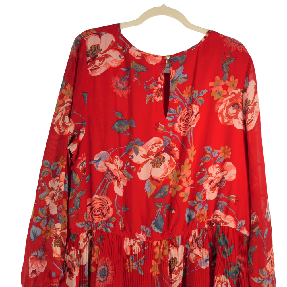 Ava & Viv Floral Dress Womens 2XL Red Mini Pleated Sheer Sleeve Cottagecore - Picture 6 of 7